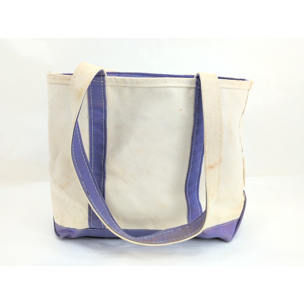 LL Bean Boat And Tote Classic Canvas Purple Handles Bottom 16x12x5 Zip USA OYL58